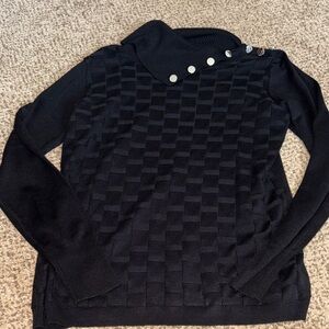 NWT Women’s Black Textured Button-Shoulder Turtleneck SmallSweater